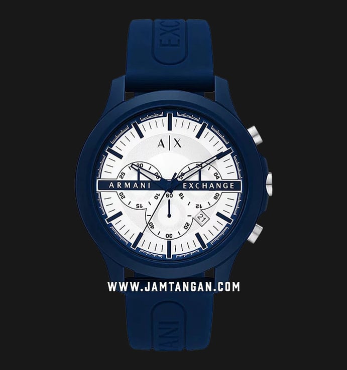 Armani Exchange AX2437 Chronograph Men Blue White Silicone Dial Strap