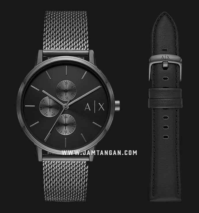 Armani Exchange AX7129SET Black Dial Gunmetal Mesh Strap + Extra