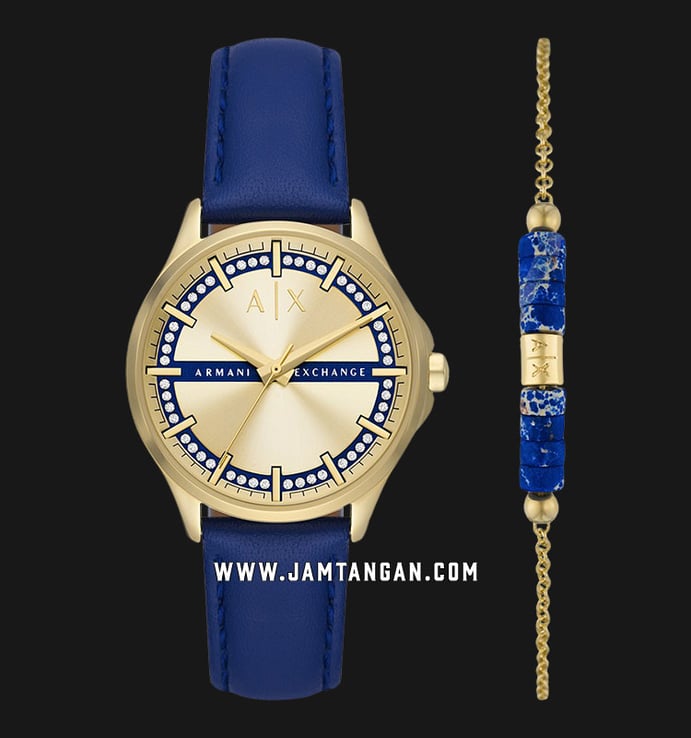 Armani Exchange AX7135SET Ladies Gold Dial Blue Leather + Extra