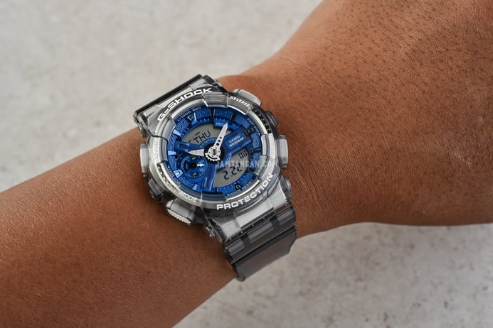 Casio G-Shock GMA-S110TB-8ADR Translucent Gray with Metallic Blue Dial Grey Transparent Resin Band