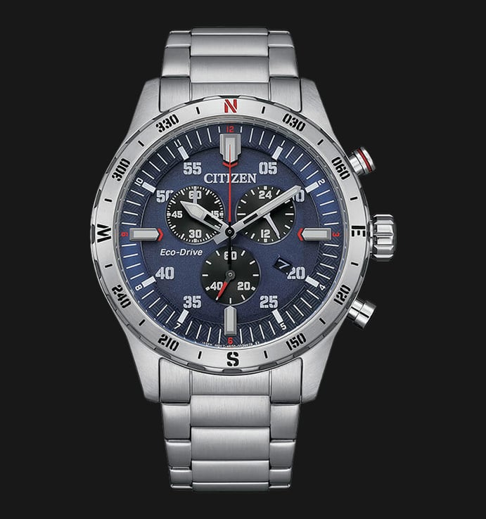 Citizen Eco-Drive AT2520-89L Dial Stainless Strap Chronograph Steel Men Blue