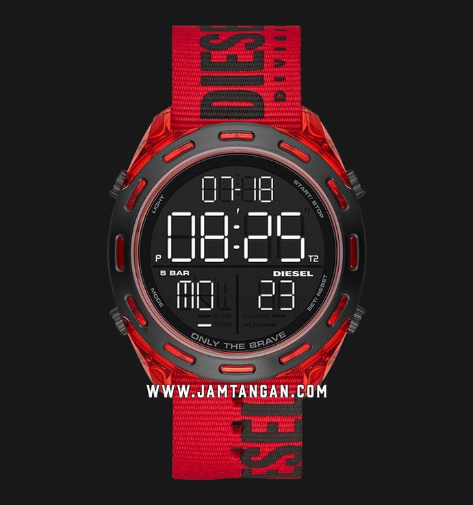 Diesel Crusher DZ1916 Black Digital Dial Red Nylon Strap