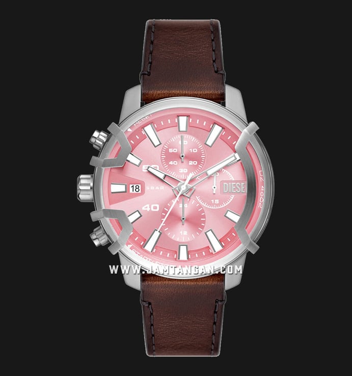 Diesel Griffed DZ4602 Chronograph Pink Dial Brown Leather Strap