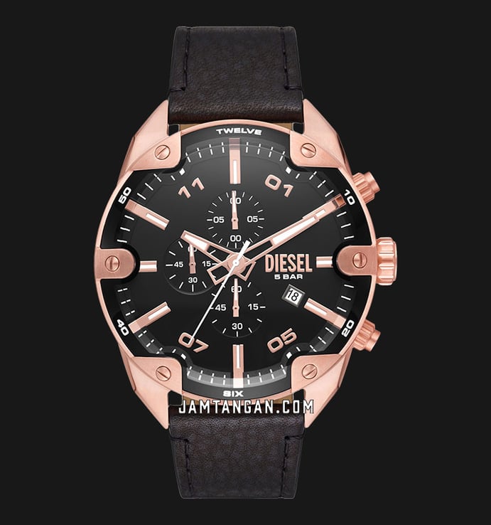 Black Strap Black Spiked DZ4607 Dial Chronograph Diesel Leather