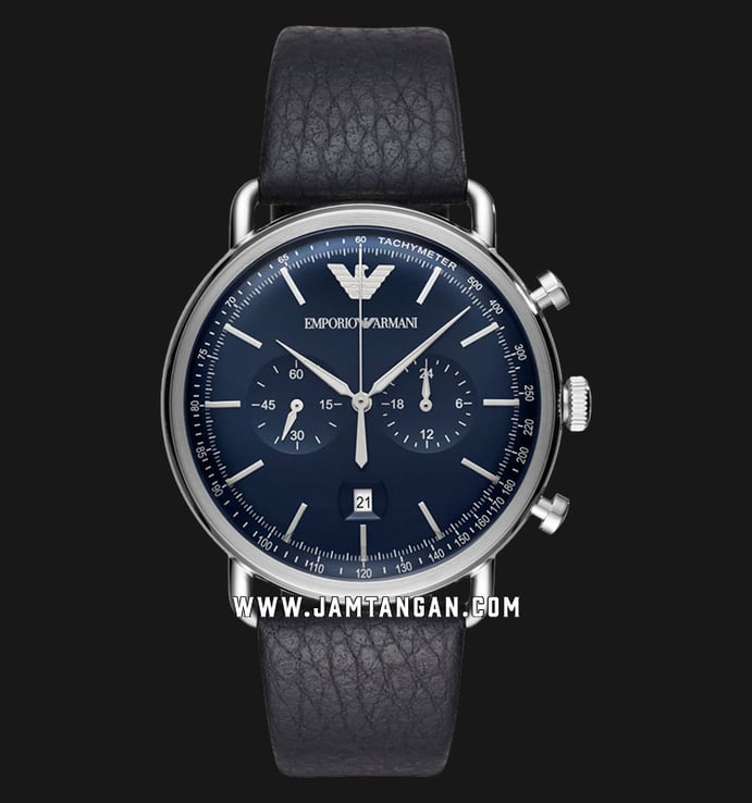 Emporio Armani Chronograph AR11105 Blue Dial Black Leather Strap