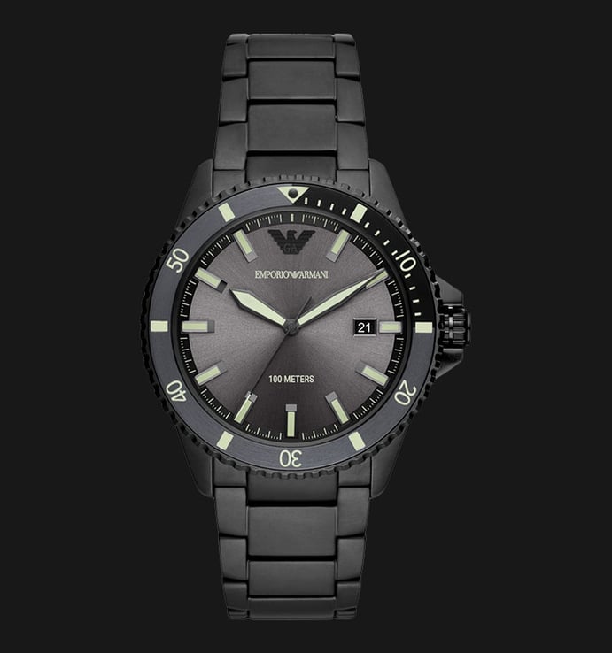 Emporio Armani Fashion AR11398 Men Dark Grey Dial Black Stainless