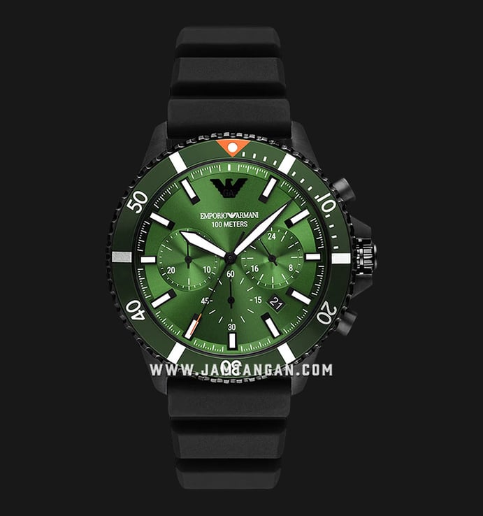 Emporio Armani Black Chronograph Dial Green Silicone Strap AR11463