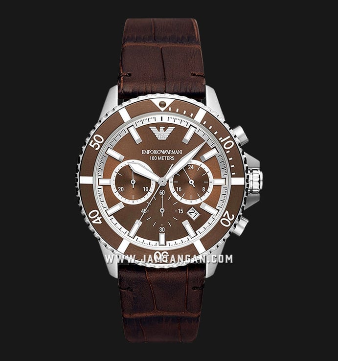 Emporio Armani Chronograph AR11486 Brown Dial Brown Leather Strap