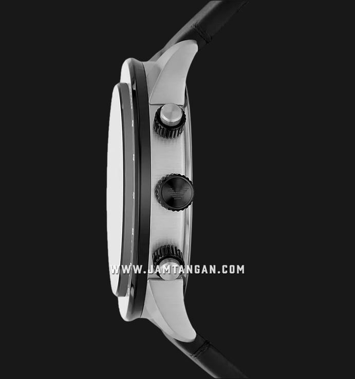 Leather Strap Blue Chronograph Armani Dial Emporio Black AR11522