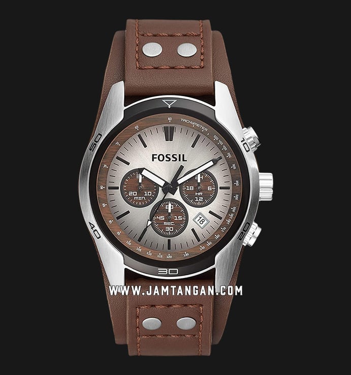 Leather CH2565 Brown Fossil Coachman Strap Dial Chronograph Silver