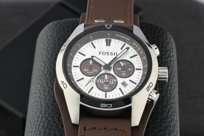 Brown Leather Coachman Chronograph Strap Dial Fossil Silver CH2565