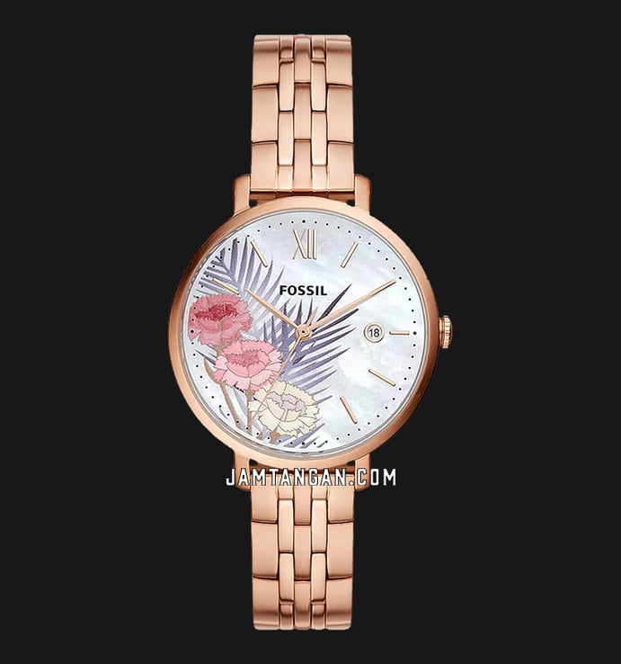 Fossil Jacqueline ES5275 Floral Pattern MOP Dial Rose Gold