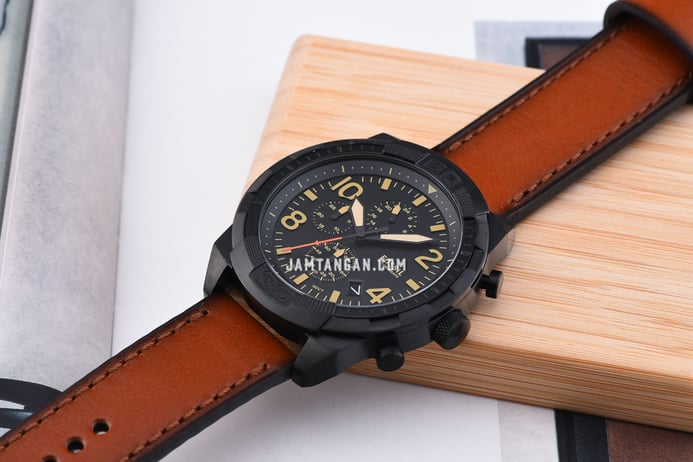 Chronograph FS5714 Dial Brown Strap Bronson Black Fossil Leather
