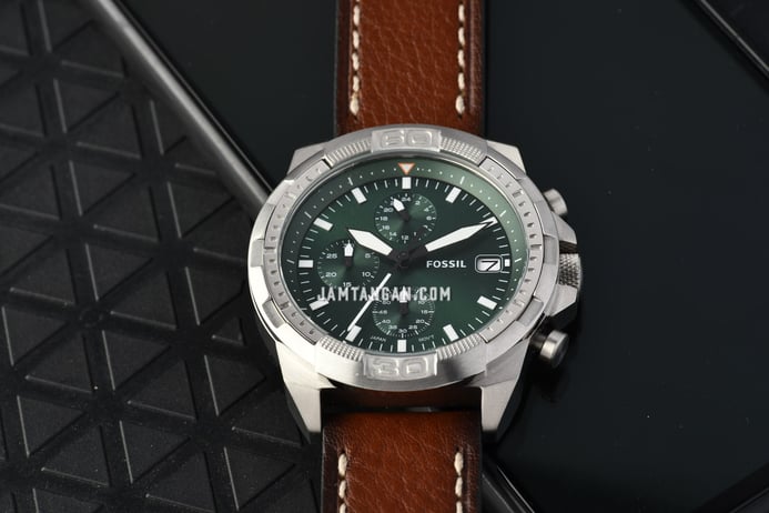 Fossil Bronson FS5898 Chronograph Green Dial Brown Leather Strap