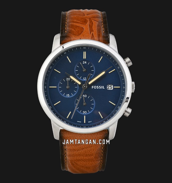 Fossil Minimalist FS5928 Chronograph Brown Dial Leather Blue Strap