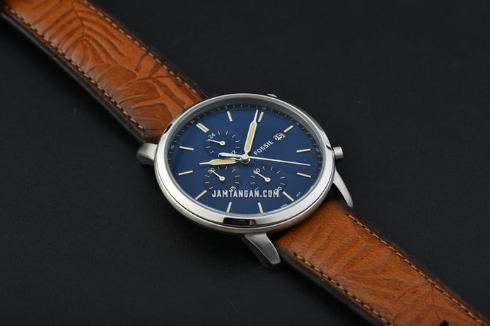 Brown FS5928 Fossil Dial Leather Chronograph Blue Strap Minimalist