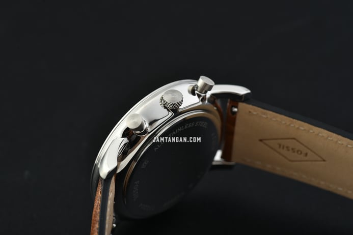 FS5928 Dial Fossil Blue Minimalist Strap Leather Chronograph Brown