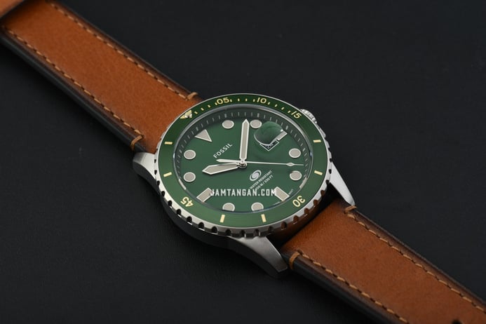 Fossil Blue FS5946 Men Green Dial Tan Eco Leather Strap