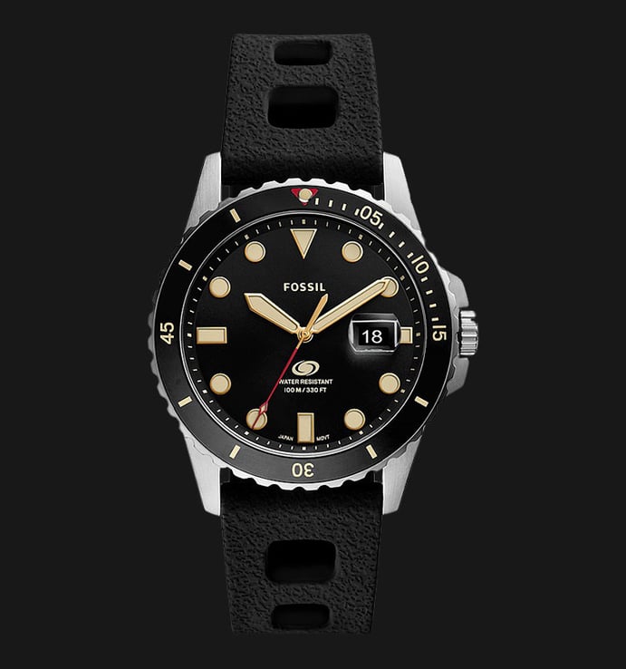 Fossil Blue FS5947 Men Black Dial Black Silicone Strap | Jamtangan.com