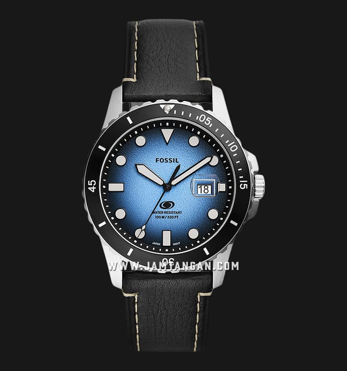Fossil Blue Dive FS5960 Blue Dial Black Leather Strap | Jamtangan.com