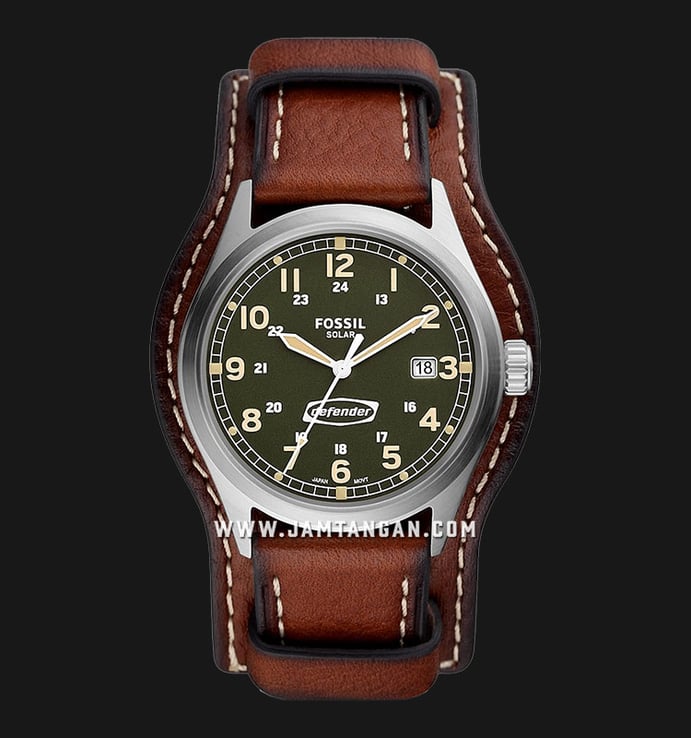 Fossil Defender FS5974 Men Green Dial Brown Leather Strap