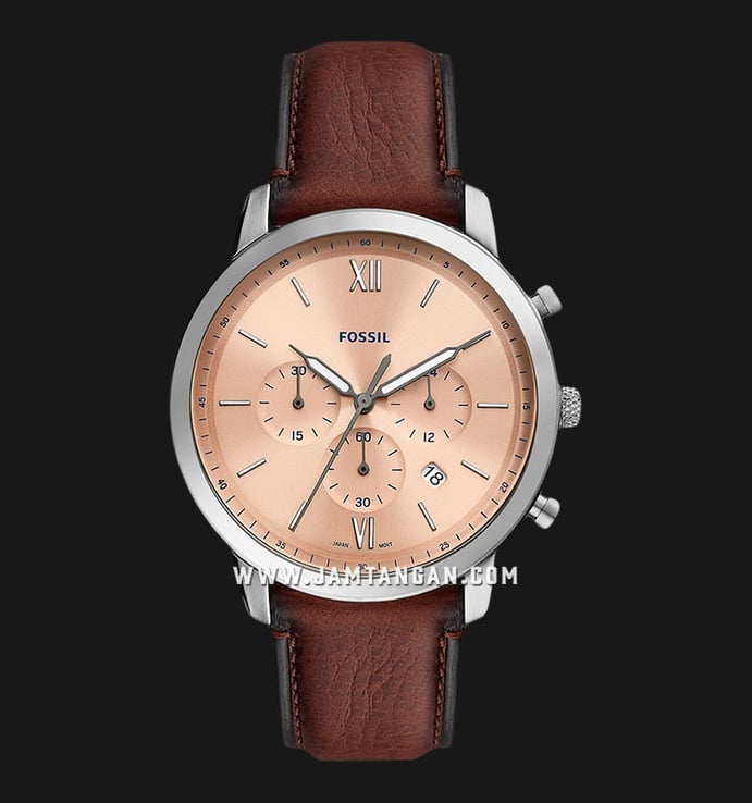 Fossil Neutra FS5982 Chronograph Rose Eco Strap Brown Gold Leather Dial