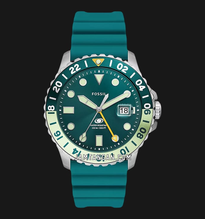 Strap Fossil Date FS5992 Three-Hand Green Silicone Oasis Dial Blue GMT Blue Teal