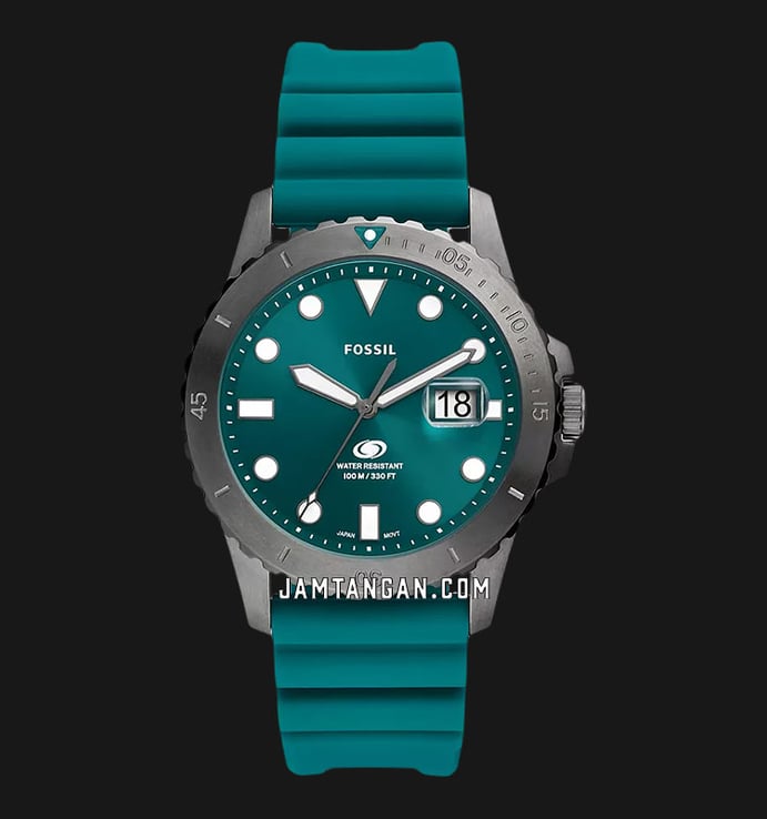 Fossil Blue Teal Dive Three-Hand Strap Blue Green FS5995 Silicone Dial Oasis Date
