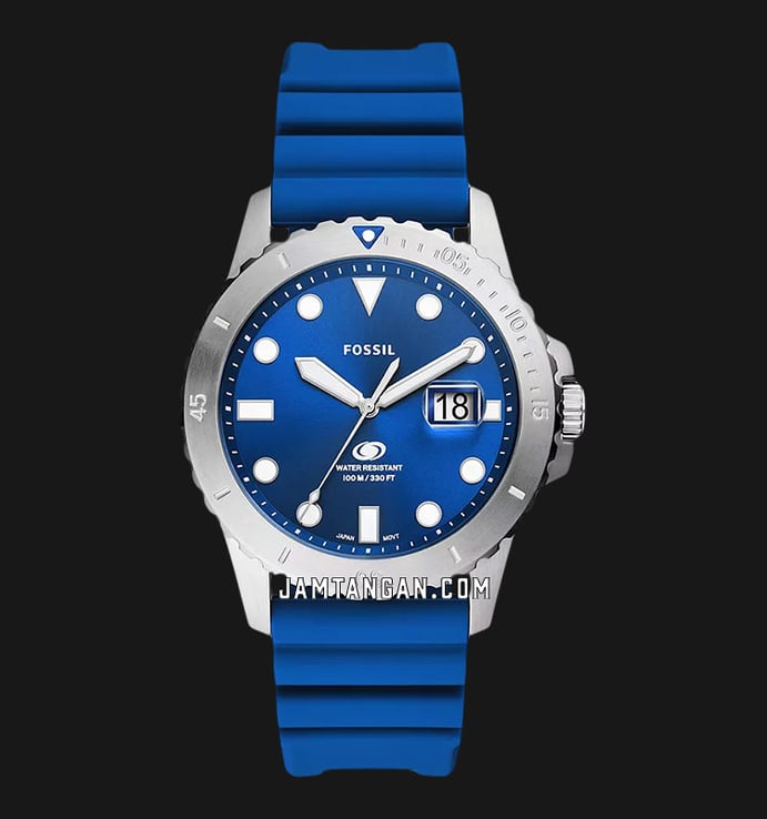Fossil Blue Dive FS5998 Three-Hand Date Dial Blue Strap Blue Silicone