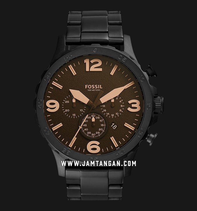 Black Steel Strap Chronograph Nate JR1356 Fossil Stainless