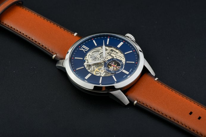 Fossil Townsman Blue Skeleton Light Dial Brown Leather Automatic Strap ME3154