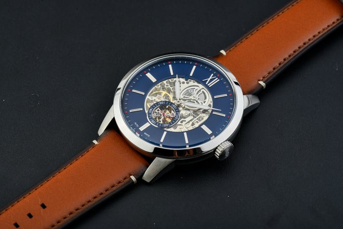 ME3154 Skeleton Automatic Dial Strap Light Fossil Townsman Leather Blue Brown