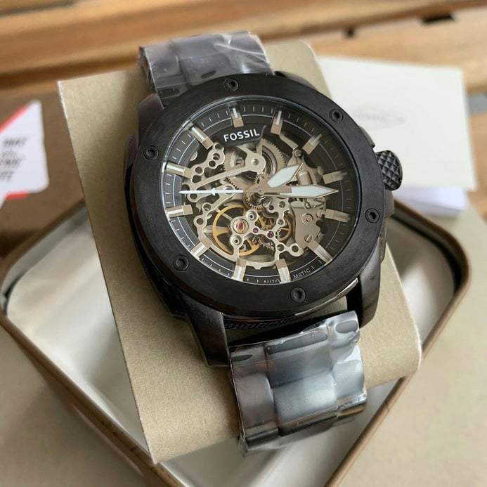 Fossil Bronson ME3217 Automatic Skeleton Dial Black Stainless