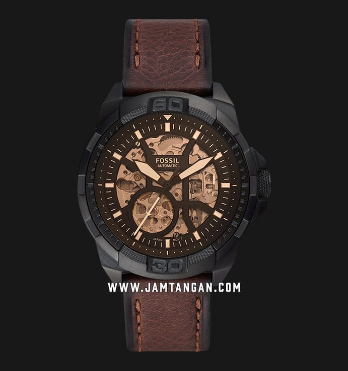 Fossil Bronson ME3219 Automatic Skeleton Dial Dark Brown Leather