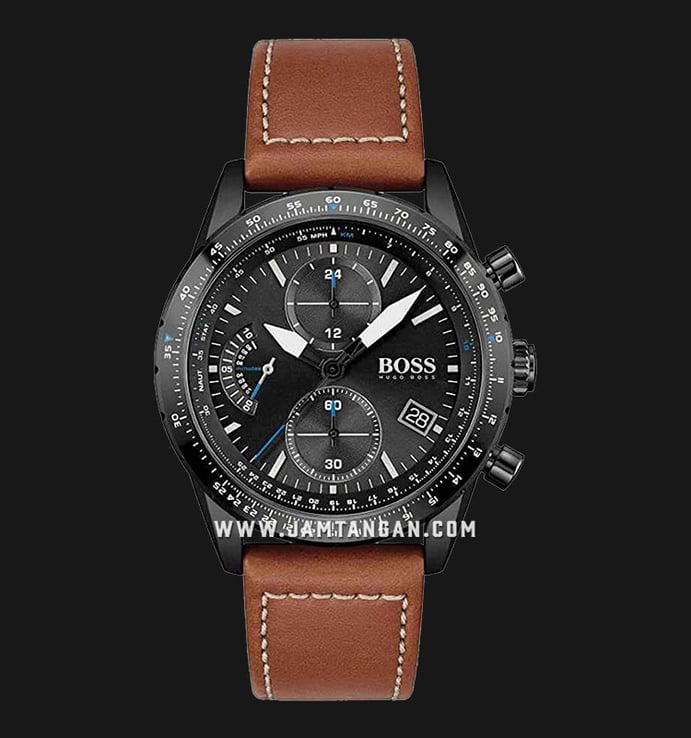 Hugo Boss Pilot Leather 1513851 Chronograph Strap Men Dial Edition Black