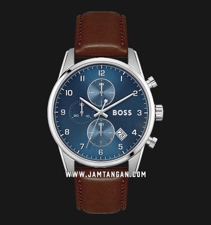 Hugo Boss 1513940 Brown Strap Dial Blue Skymaster Leather Chronograph