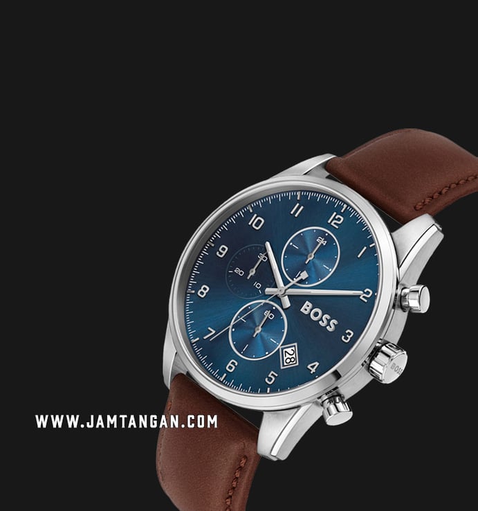 Hugo Boss Skymaster Strap Leather Blue 1513940 Brown Chronograph Dial