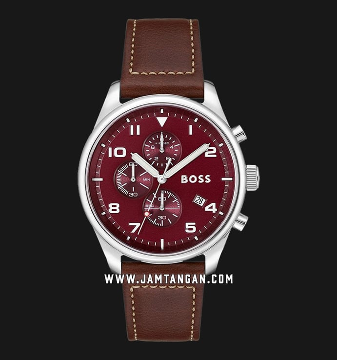 Hugo Boss View 1513988 Chronograph Strap Red Brown Leather Dial
