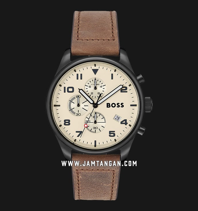 Hugo Boss Dial 1513990 Brown Chronograph Leather View Strap Beige