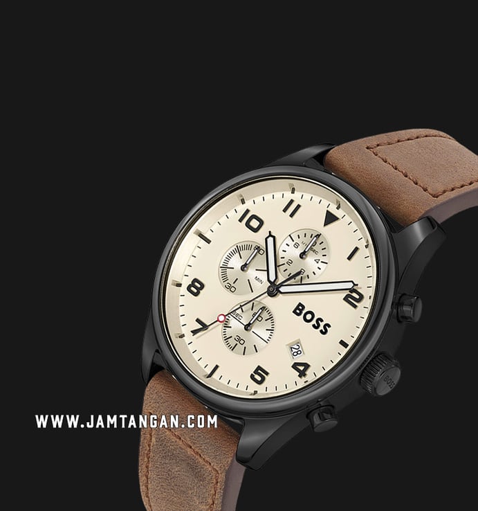 Leather Dial Strap Beige View Chronograph Hugo Brown 1513990 Boss