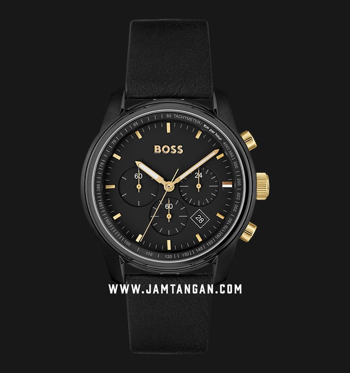 Hugo Boss Trace 1514003 Leather Chronograph Strap Black Dial Black