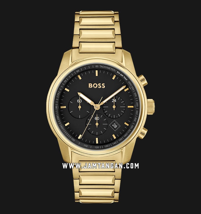 Steel Hugo Boss Dial Strap Stainless 1514006 Trace Black Gold Chronograph