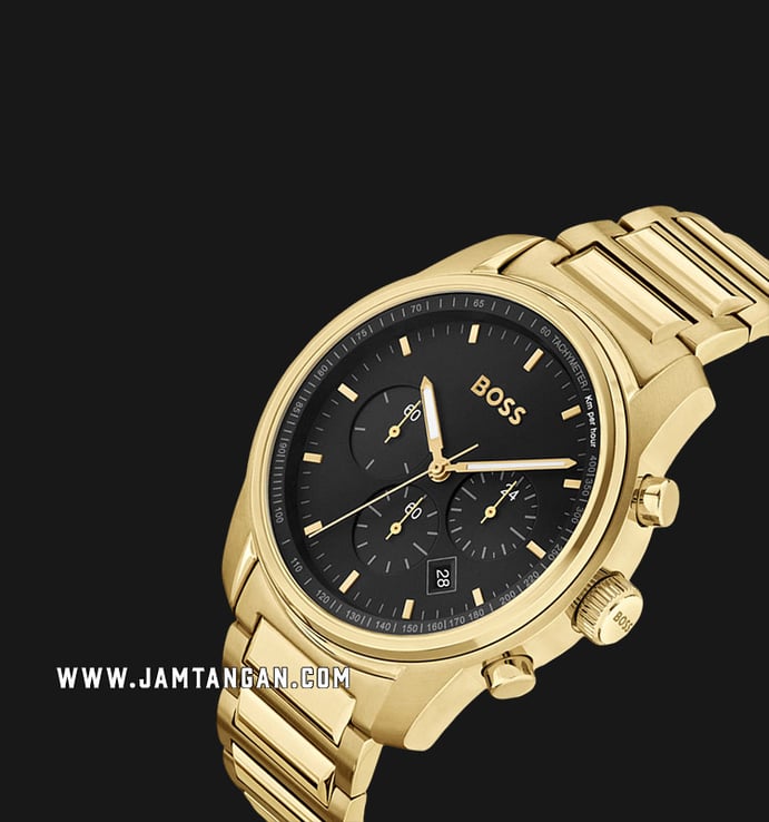 Hugo Boss Trace 1514006 Chronograph Stainless Dial Steel Gold Black Strap