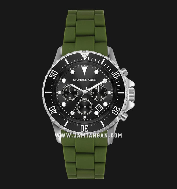 Michael Kors Chronograph Men Silicone Green Strap Dial Black MK8981 Everest