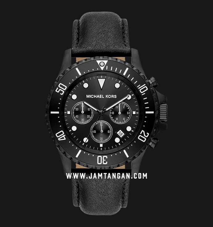 Michael Kors Everest MK9053 Black Black Strap Chronograph Dial Leather