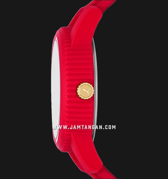PUMA Ultrafresh P1076 Gold Dial Red Leather Strap | Jamtangan.com