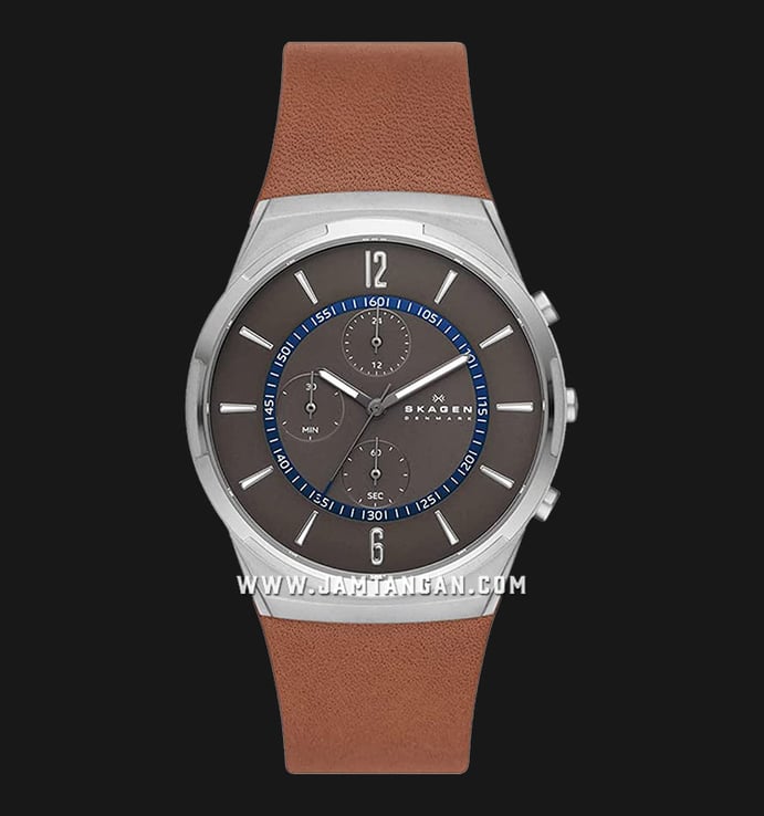 Grey Strap Melbye Chronograph Men SKW6805 Dial Charcoal Skagen Leather Brown