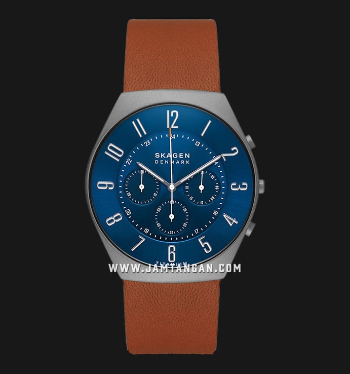 Skagen Grenen SKW6854 Brown Leather Limited Edition Blue Dial Strap Ocean Chronograph Men