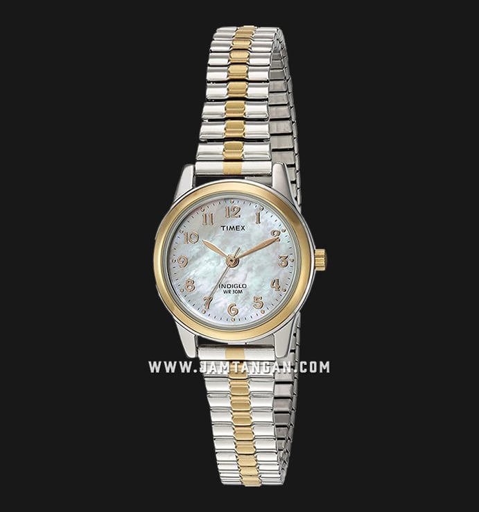 Timex Essex Avenue Tw2p67200 Indiglo Mother Of Pearl Dial Dual Tone Stainless Steel Strap