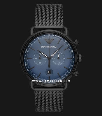 Emporio Armani Chronograph AR11201 Men Steel Mesh Blue Dial Strap Black